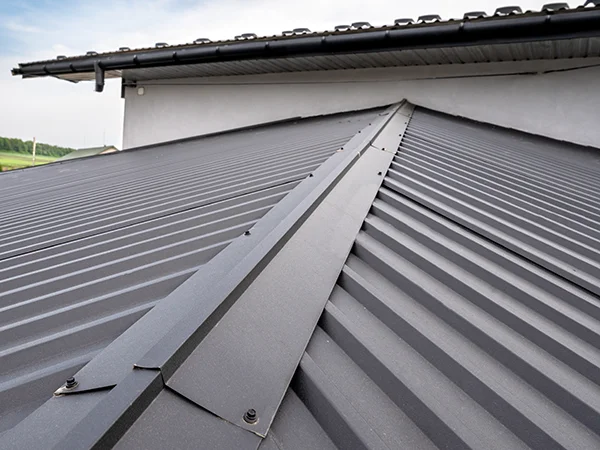 Gray metal roof close-up