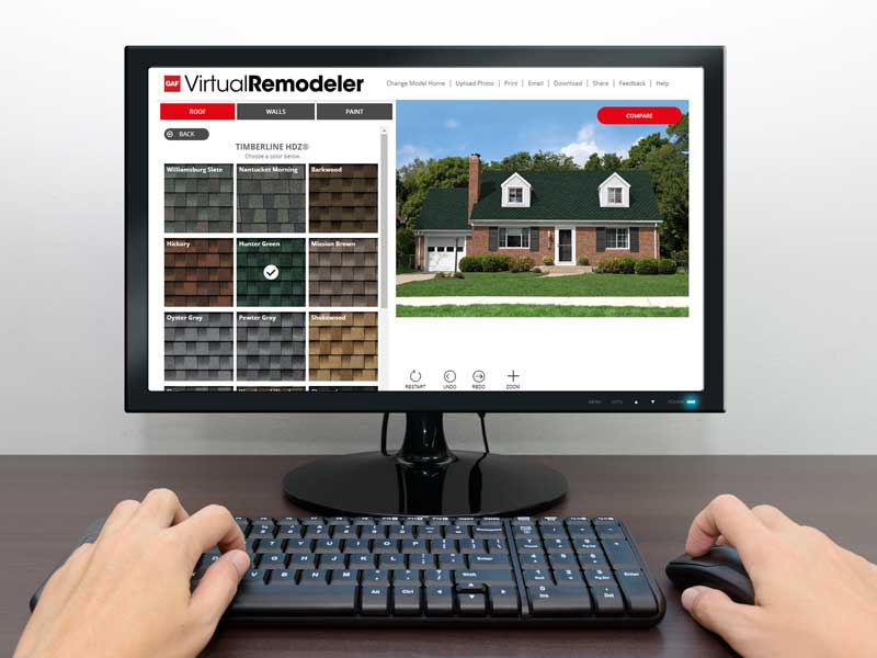 Person using GAF's Virtual Remodeler tool