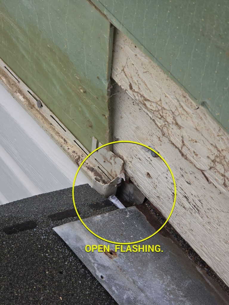 Open flashing gap at chimney corner Raleigh NC