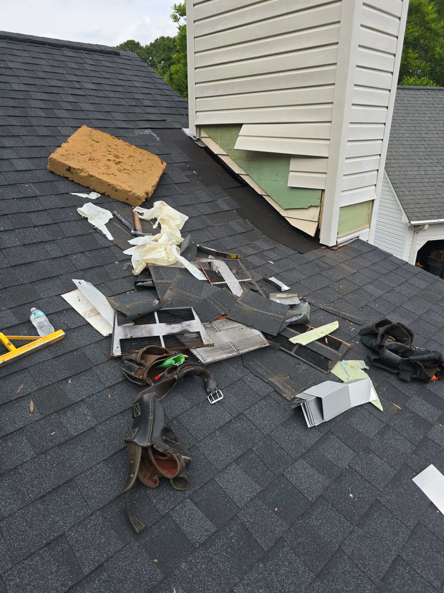 Chimney flashing repair in progress Raleigh NC