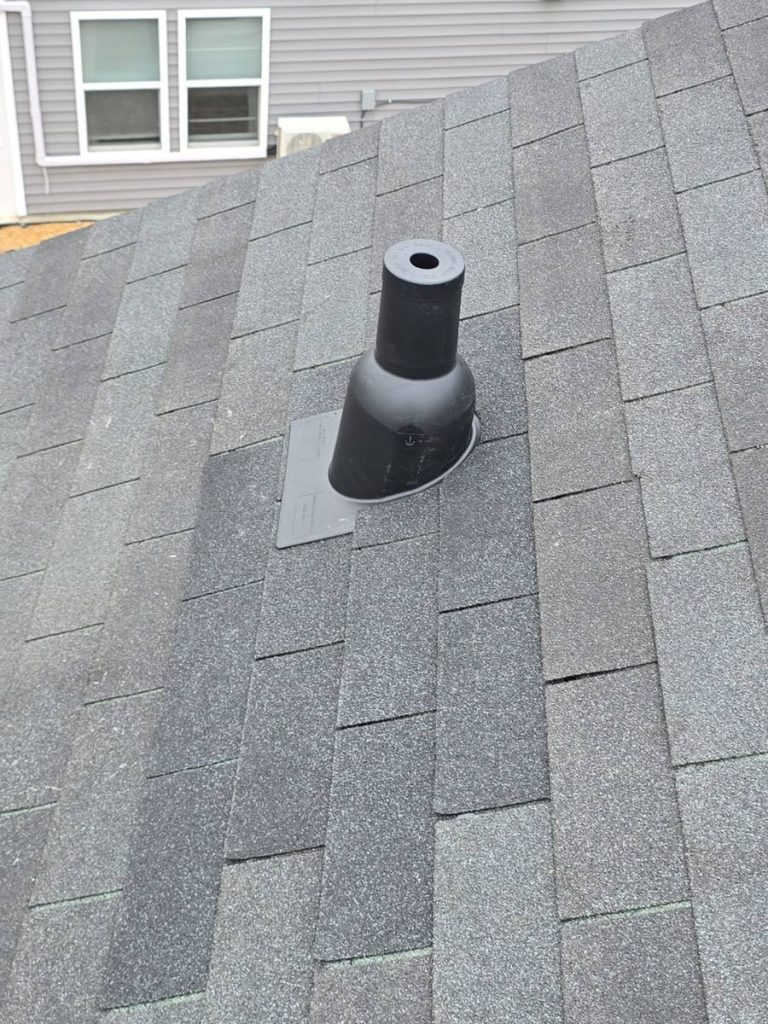 New pipe boot installed on shingle roof in Raleigh NC - after repair
