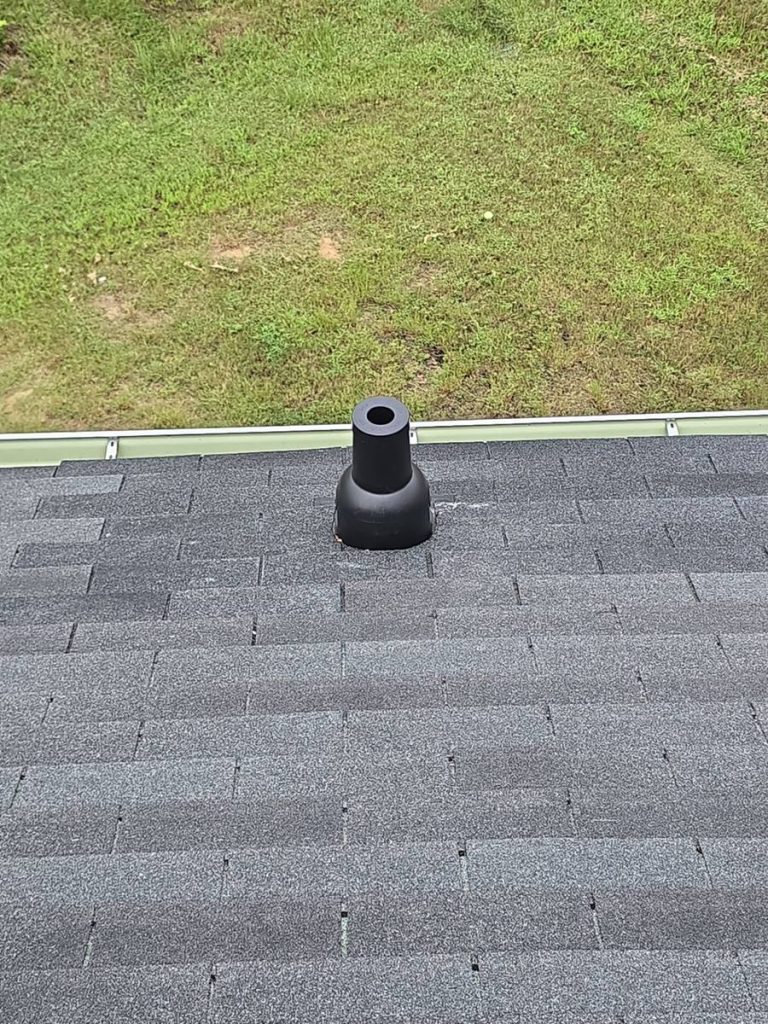 New pipe boot replacement on charcoal shingle roof - after repair Raleigh NC