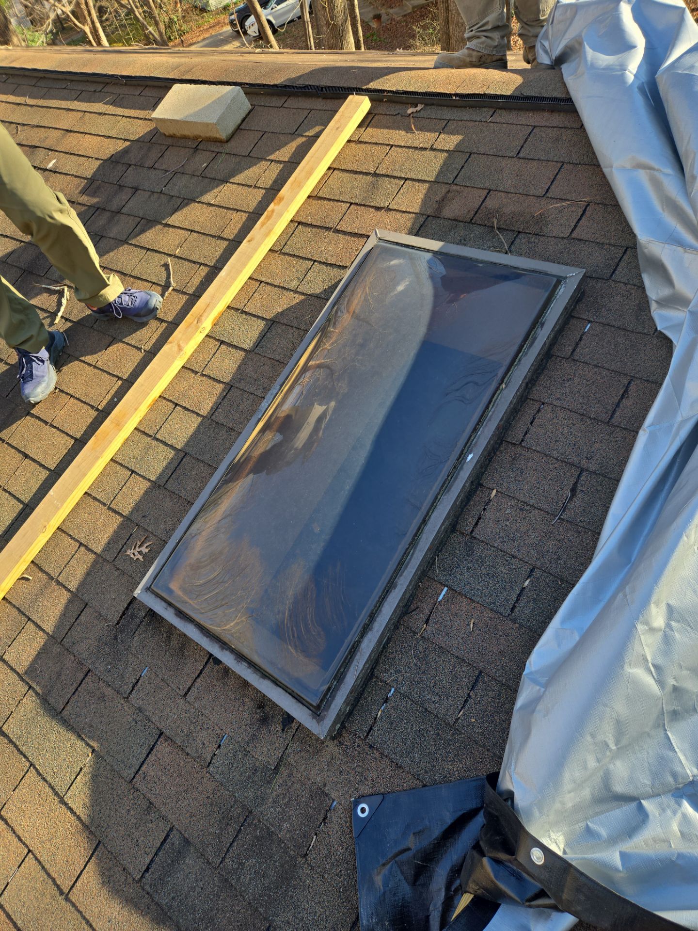 Finished skylight installation viewed from above Raleigh NC